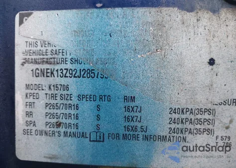 2002 Chevrolet Tahoe Ls from USA, damaged, VIN 1GNEK13Z92J285799